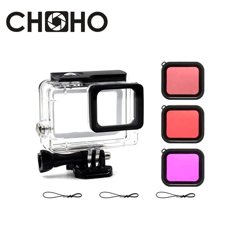 

For Gopro 5 6 7 Black waterproof Case + Diving Filter Red Pink Purple Underwater Housing Dive Filtors Accessories