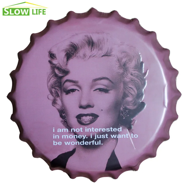 

35cm Marilyn Monroe Beer Bottle Cap Metal Tin Sign Vintage Home Decor Tin Sign Wall Decor Metal Sign 3D Wall Decor Metal Plaque