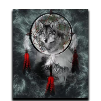 

Diamond Embroidery Wolf Dream catcher 5D image Crystal Mosaic Cross Stitch Square Painting Diamond DIY needlework drill