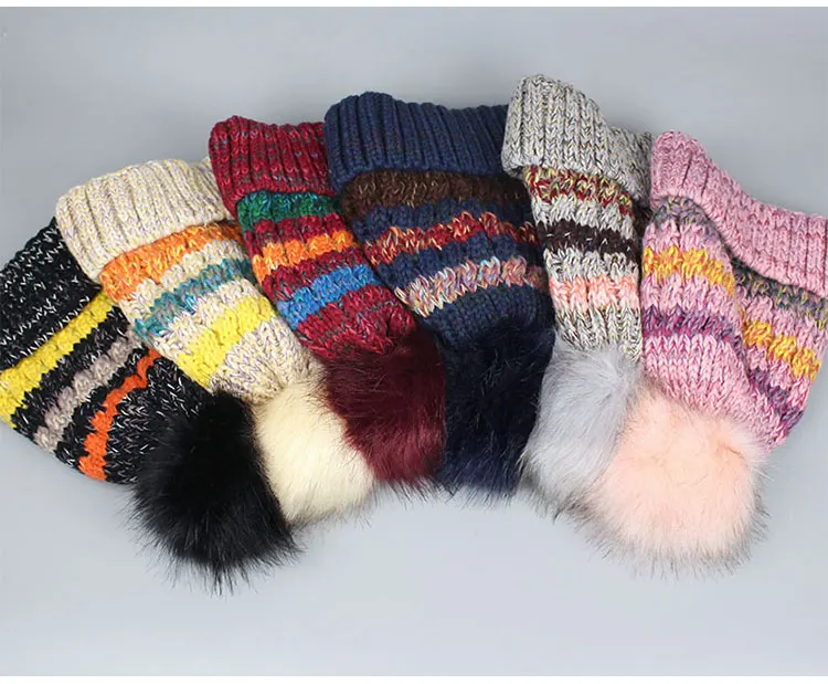 Женские теплые зимние помпоном Шапки трикотажные Кепки для женщина Skullies и шапочки 6 цветов шляпа, Новая мода Skullies с бархат