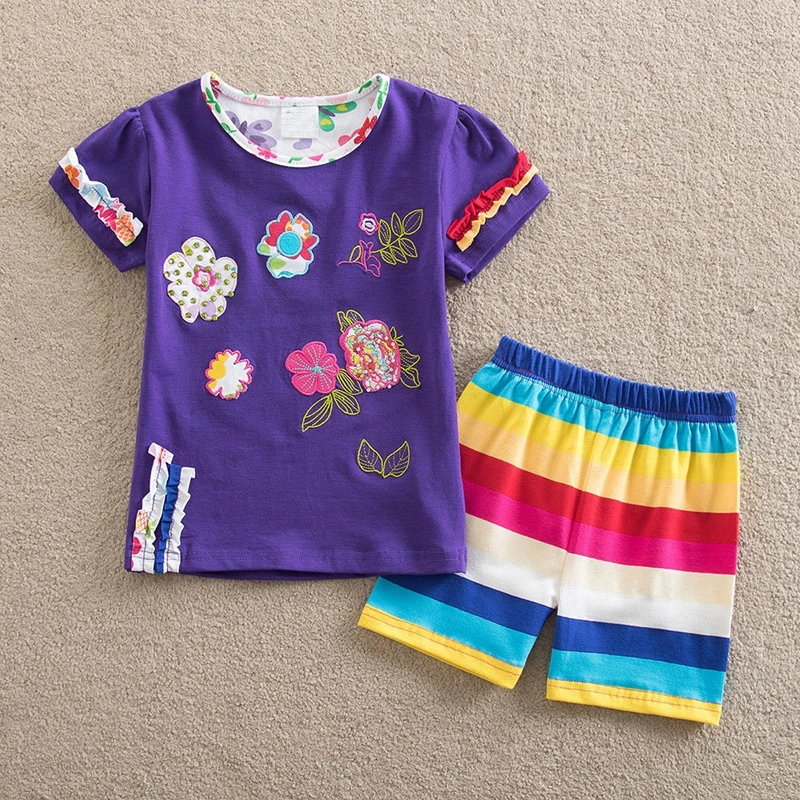 

Summer children's clothing set girls print short-sleeved T-shirt + colorful leggings Sports Two-Piece Sets