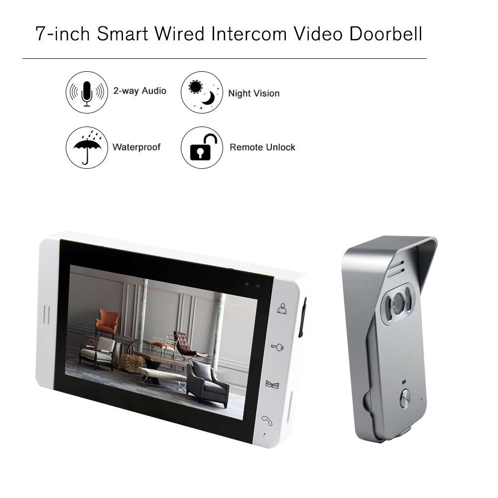 7-inch LCD Door Viewer Door Bell Touch Button Video Intercom Monitor Kit IR Night Vision Camera Door Bell for Apartment Home