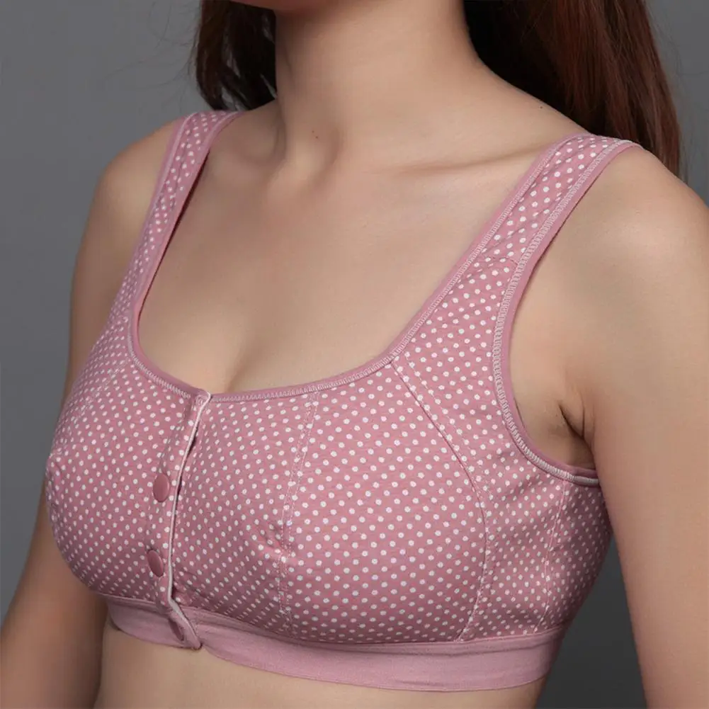 

Plus Size Comfort Cotton Bras For Women Wire Free Front Closure Button Bra Solid Lingerie Leisure Bra