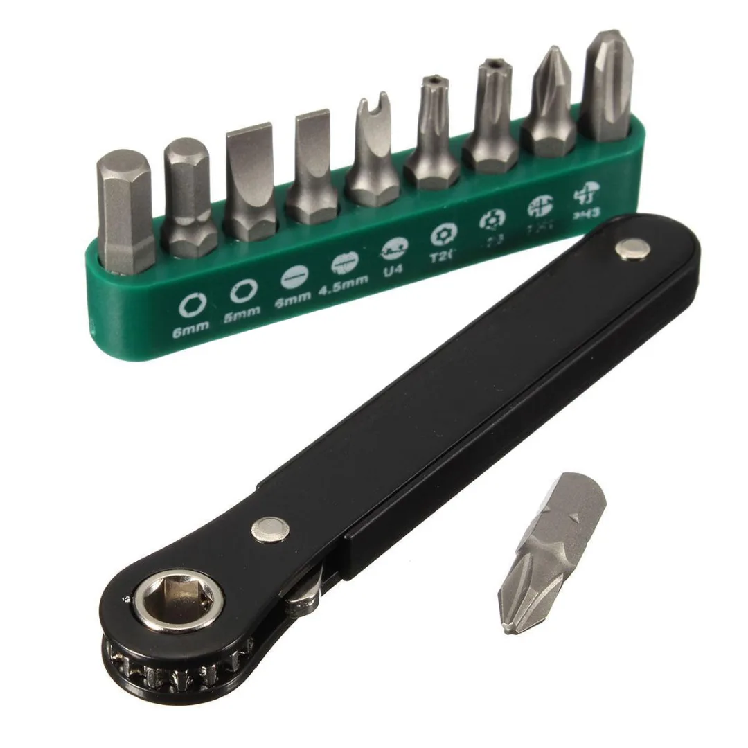 DWZ 10 in 1 Mini Right Angle Offset Hand Ratchet Screwdriver Ratchet Driver Tool Set