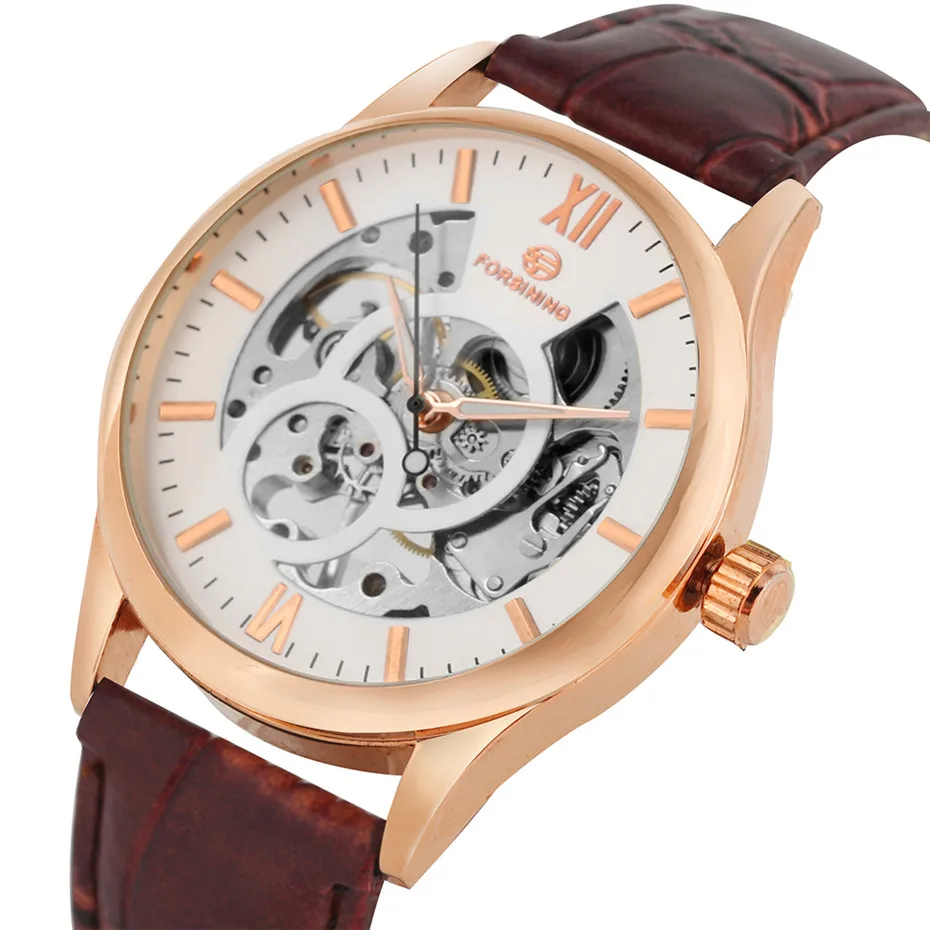 

FORSINING Men Watch Hollow Skeleton Mechanical Hand Winding Wristwatch Genuine Leather Watch Strap Business Casual Male Watches