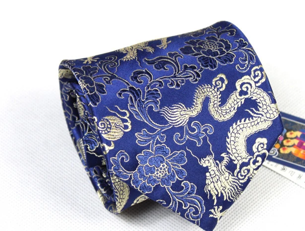 Мужские шелковые галстуки Китайская традиционная культура Вышивка Дракон Китайский Свадебный шейный галстук для жениха красные жаккардовые деловые рабочие Галстуки