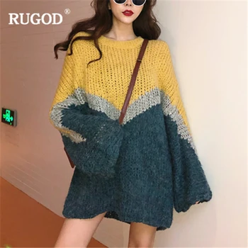 

RUGOD New Long Women Sweater Long Sleeve Casual Pullovers Solid Knitted Women Tops Plus Size Winter Clothes pull femme hiver