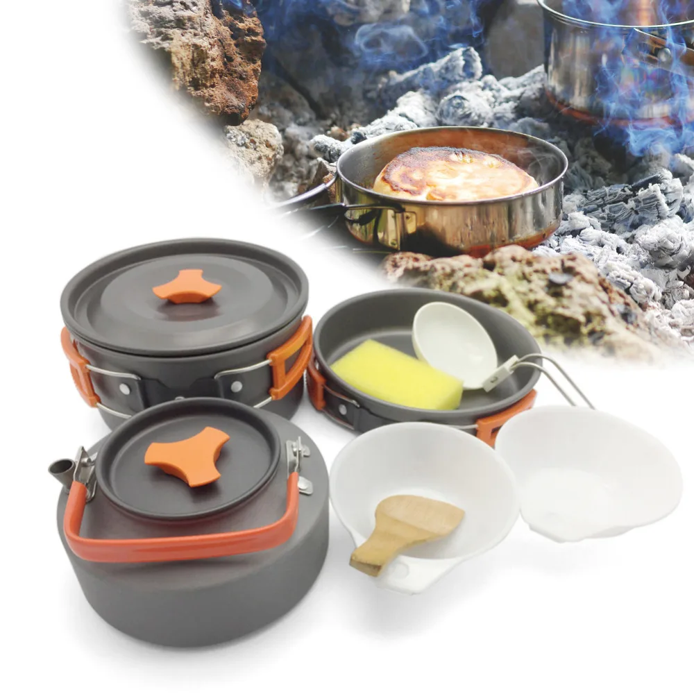8 unids/set turismo utensilios de cocina portátil Camping tazón olla cuchara acampar al aire libre senderismo utensilios de cocina de vajilla Picnic Accesorios