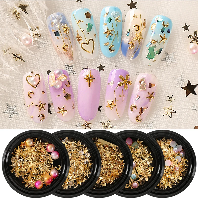 

ICYCHEER3D Nail Art Decoration Metal Mixed Shapes Geometry Golden Tips DIY Nail Art Tools Fashion Nail Pearl Decorating Stickers