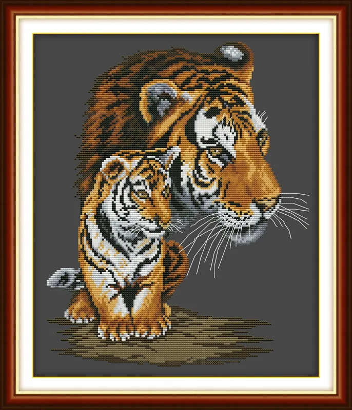 Cross stitch unique gift for kids DIY crafts 14CT unprinted Needlework Cross-Stitching Embroidery Kit - Tiger Mother and Son