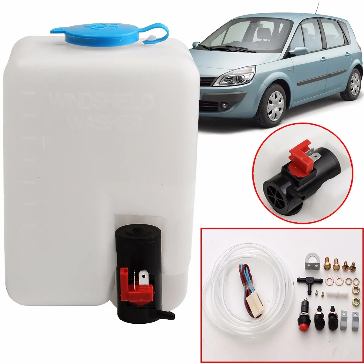 12V 1.8L Car Windshield Washer Reservoir Pump Bottle Kit Jet Switch For