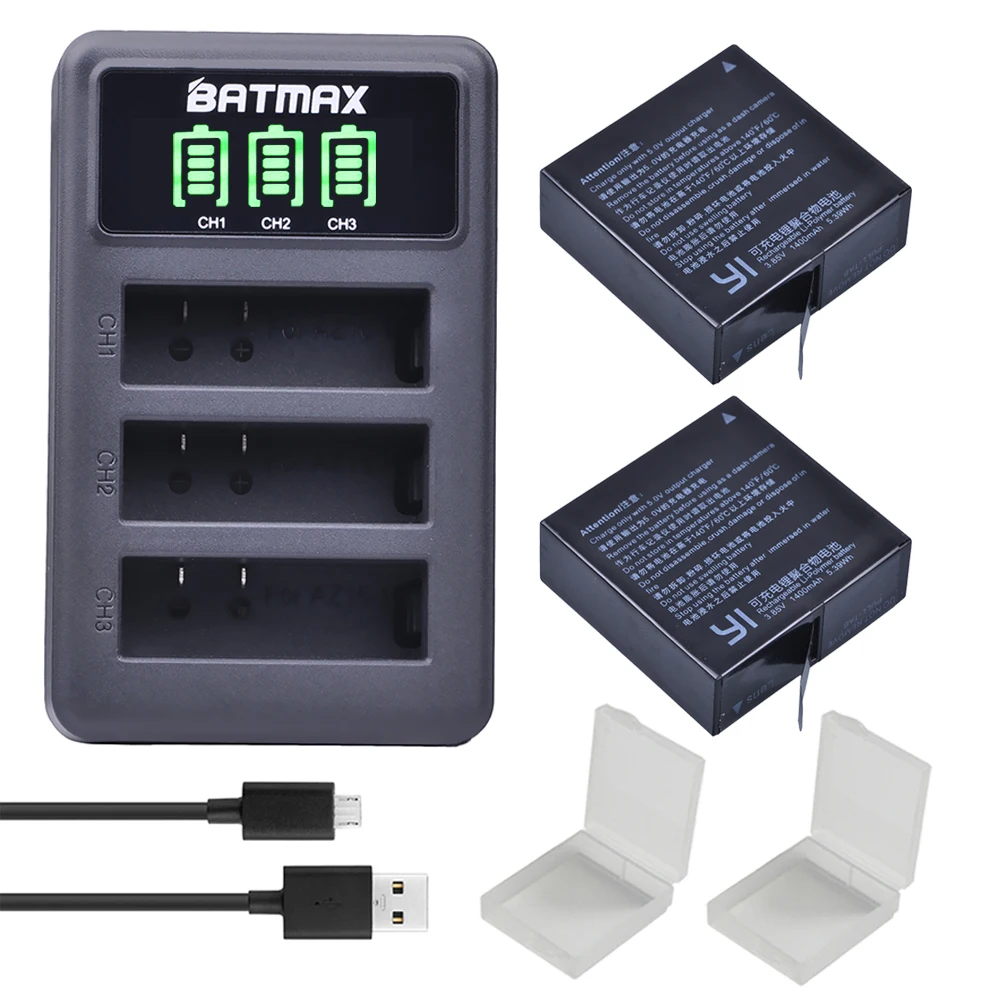 Продажа 2 шт. 1400 мАч 3,85 В батарея AZ16 1 + светодиодный font b USB b font 3 слота зарядное устройство для Xiao mi Yi 2 4K батарея оригинал Xiao mi Yi Lite экшн камеры