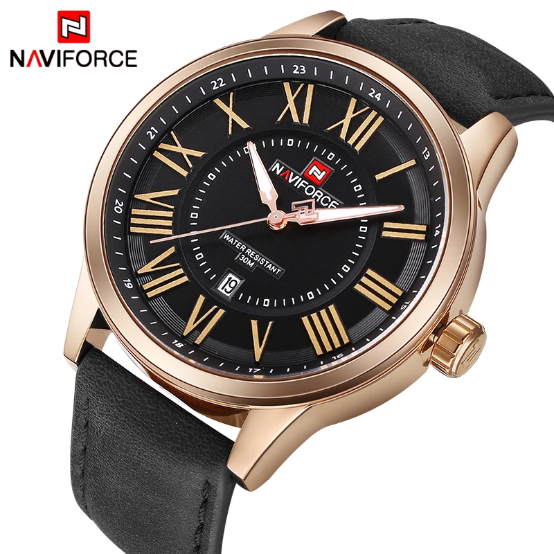 

NAVIFORCE Brand Watches Men Fashion Analog Quartz Clock Man Leather Sport Watch Waterproof Gold Wristwatches Relogio Masculino