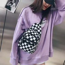Casual Women Black and White Checker Chest Bags Retro Plaid Shoulder Bag Street Sports Oxford Checked Crossbody Bags for Women