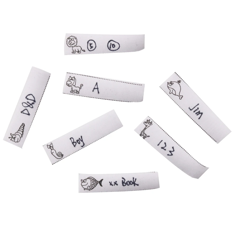 200Pcs White Name Label Washable Iron on Labels Cartoon Pattern Fabric Tags  Marker for School Clothes Accessories