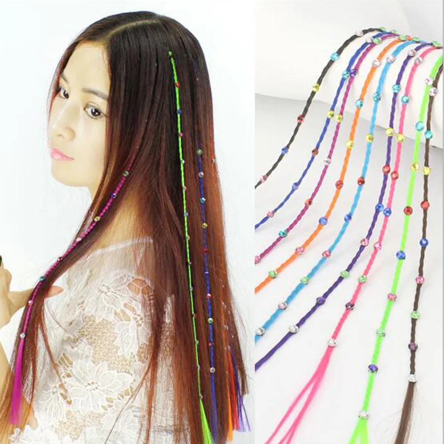 DIY Handmade Seamless Color Diamond Hair Extensions Pieces Straight