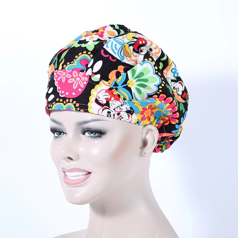 

2017 new print purple surgical caps women doctor and nurse long hair 100% cotton one size adjustable working cap 2017004