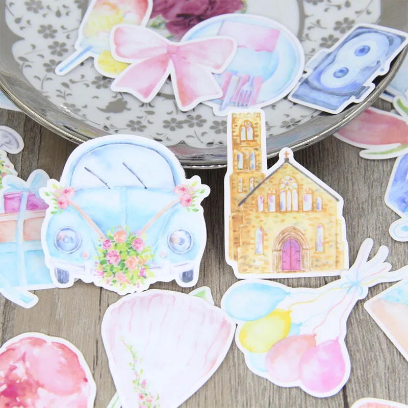 

Sweet Wedding Party Stickers Wedding Party Car Church WatercolorHand-paintedDIY Scrapbook Card Making Album Decoration Stickers