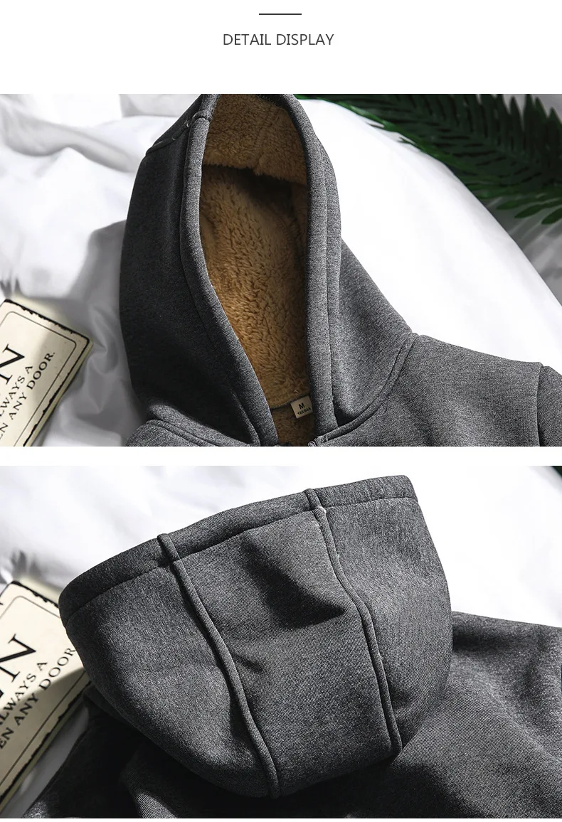 [HANGJIA] зимний мужской пуловер на молнии, толстовки с капюшоном из искусственного меха для подростков, плотная бархатная однотонная толстовка с капюшоном, Повседневная Городская одежда M-3XL