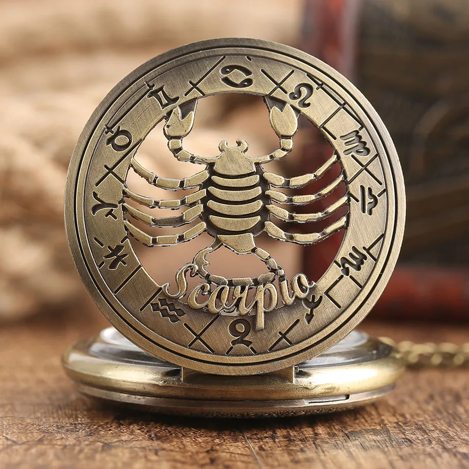 Скорпион кварцевые карманные часы Бронзовый созвездий Цепочки и ожерелья современный Для женщин Для мужчин 12 гороскоп нежный Топ подарок