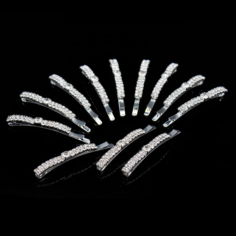 

12 PCS Fashion Hair Jewelry Silver Clear Crystal Barrette Diamante Hair Clips Rhinestone Hairpins Hairclips For Women Girls