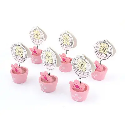 

Office Pink White Baby Print Memo Name Card Photo Clip Holders 6 Pcs