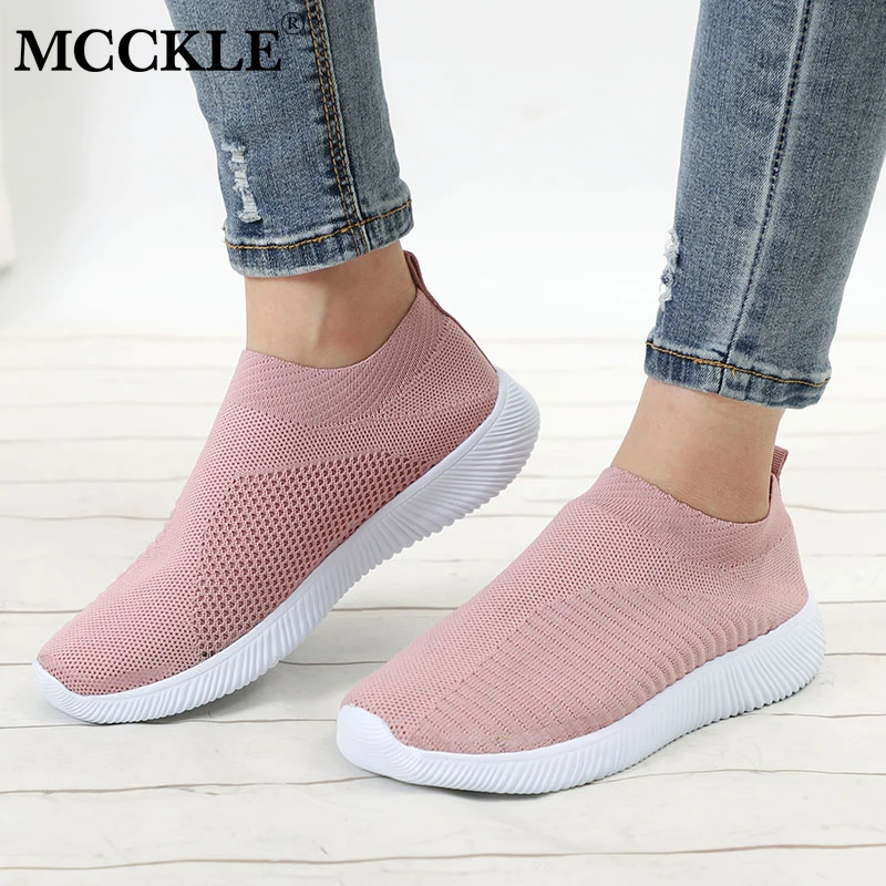 Plus Size Spring Women Sneakers Female Vulcanized Shoes Knitting Sock Stretch Slip On Flat Shoes Mesh Soft Walking Drop Shipping