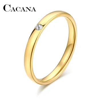 CACANA  Stainless Steel Rings For Women Men Simple One Zircon Engagement Fashion Jewelry Rings For Male Party Wedding