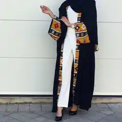 Мусульманский жакет платье Дубай абаи с длинным рукавом принтом Ближний Восток мода печати шить n LR107