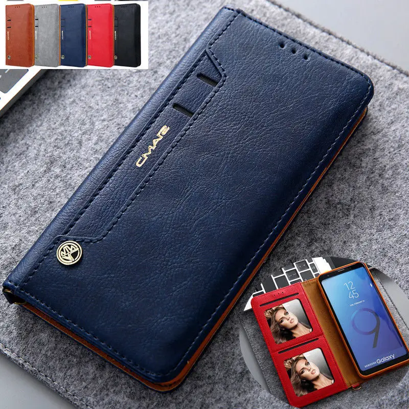 

For Samsung S7 EDGE S8 S9+ S10+ Note8 Note 9 Leather Wallet Card photo Slot Slim Case Magnetic Flip Cover Shockproof