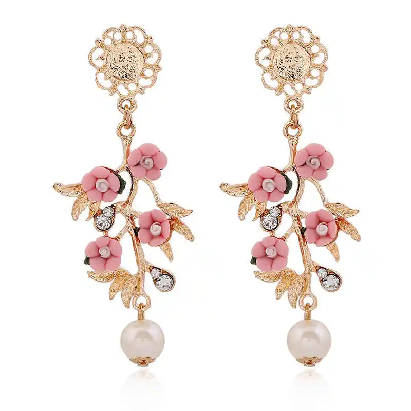 

Korean Version of The Retro Metal Earrings Fashion Baroque Soft Ceramic Flower Earrings Fashion Flower Pendant Earrings 2019 New