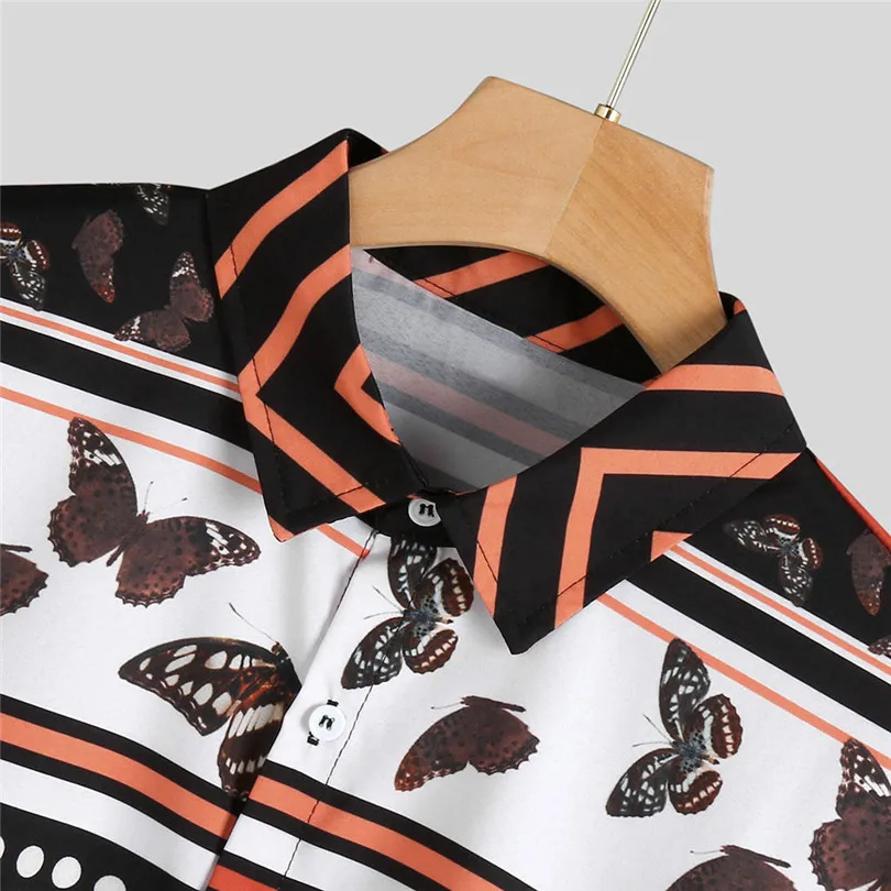 New Men Casual Vintage Print Shirts 2019 Fashion Long Sleeve Polka Dot Striped Print Vintage Fashion Casual Shirt #E23 (4)