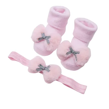 

Newborn Baby Sock Girls Soft Socks Baby Sweet HairBand+Non-slip Cotton Socks Children Headband