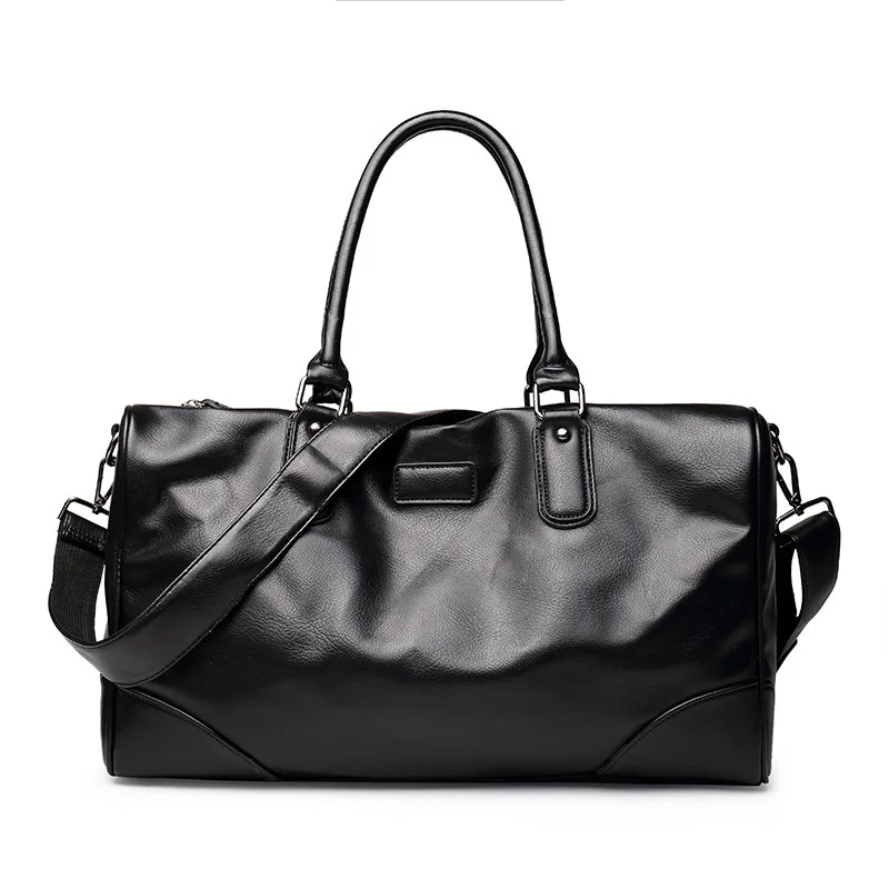 

New Vintage Pu Leather Men Travel Bags Large Capacity Duffle Bag Luggage Black Big Men Shoulder Crossbody Bag Black 45*15*24 Cm