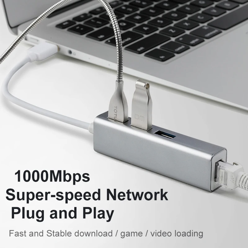 

OFCCOM USB 3.0 Hub Gigabit Ethernet Network Adapter+3 Port Hub USB 3.0 To RJ45 10/100/1000M Lan Card For Macbook Windows