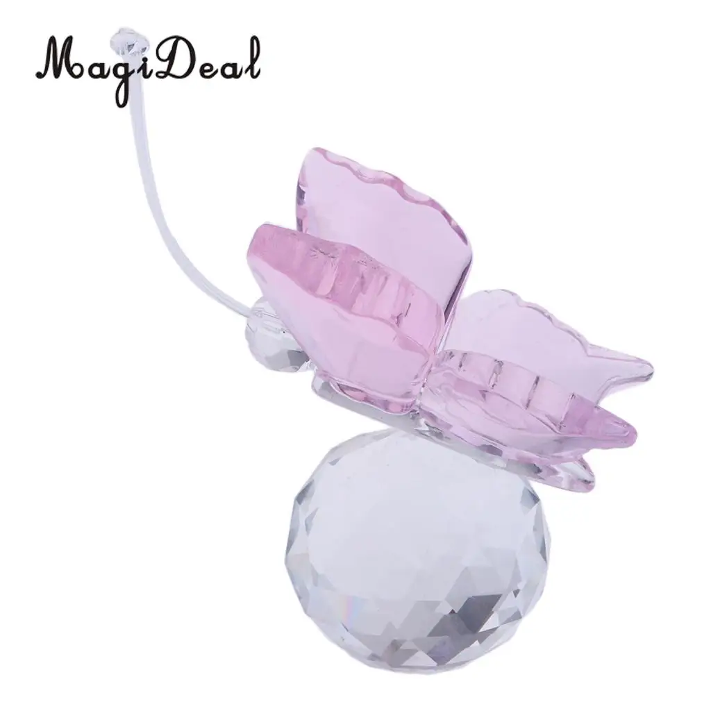 Crystal Flying Butterfly with Ball Base Paperweight Figurine Cut Glass Ornament Animal Statue Collectible Decoration