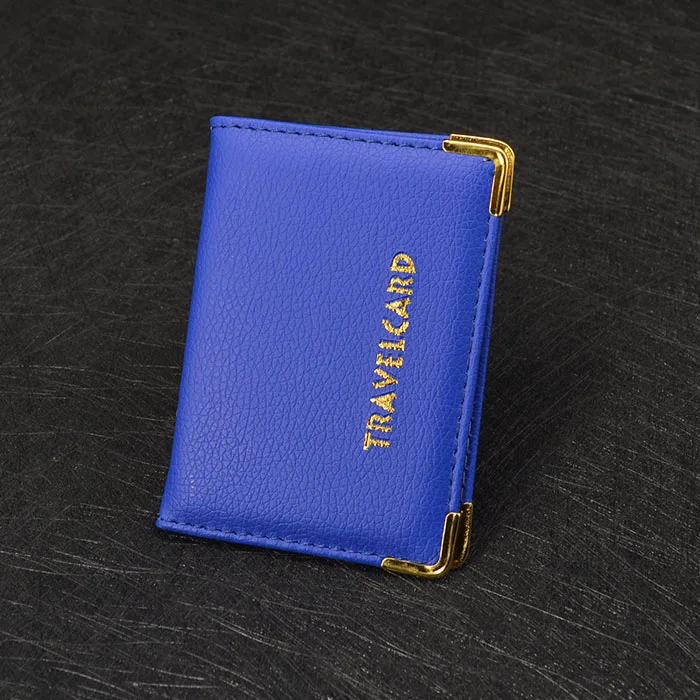 Hot Sale Ladies Travel Card Holder Wallet for Bus Id Bank Card Cute Leather Card Id Holders Blue Wallet for Credit Cards