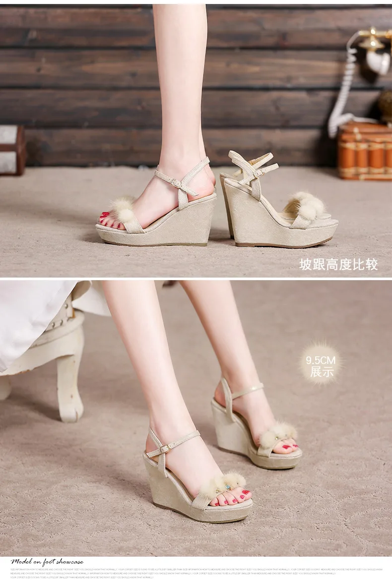 39_2019 Summer Fashion Womens Wedge Sandals Female Retro High Heeled Platform Rhinestone Shoes Online