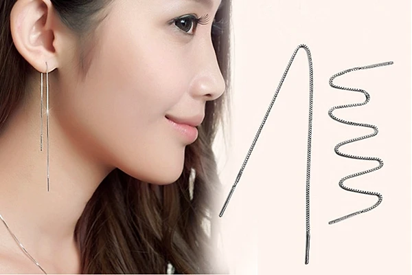 AOMU 1 Pair Women Silver Plated Super Long Chain Drop Earrings Cocktail Linear Dangle Tassel Earrings For Party Jewelry 9-18 cm