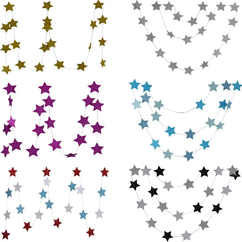 2m Star Shape Paper Garland Happy Birthday Bunting Banner Hanging Flags String Streamers Wedding Decoration Party Supplies |