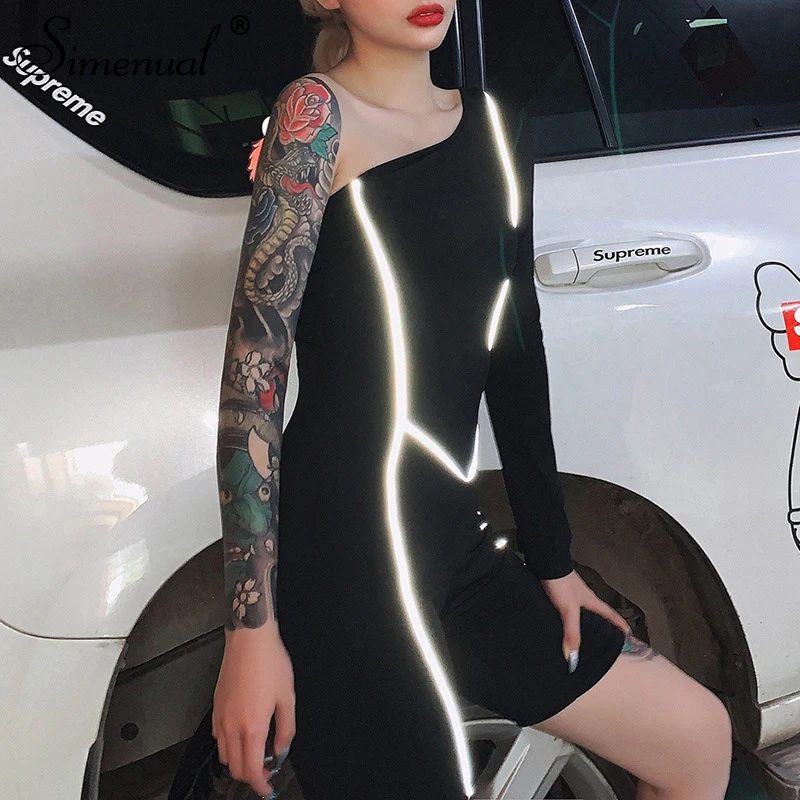 Simenual Neon Reflective Striped Casual Playsuits Fitness Sporty Active Wear One Shoulder Long Sleeve Rompers Womens Jumpsuit Simenual Neon Reflective Striped Casual Playsuits Fitness Sporty Active Wear One Shoulder Long Sleeve Rompers Womens Jumpsuit
