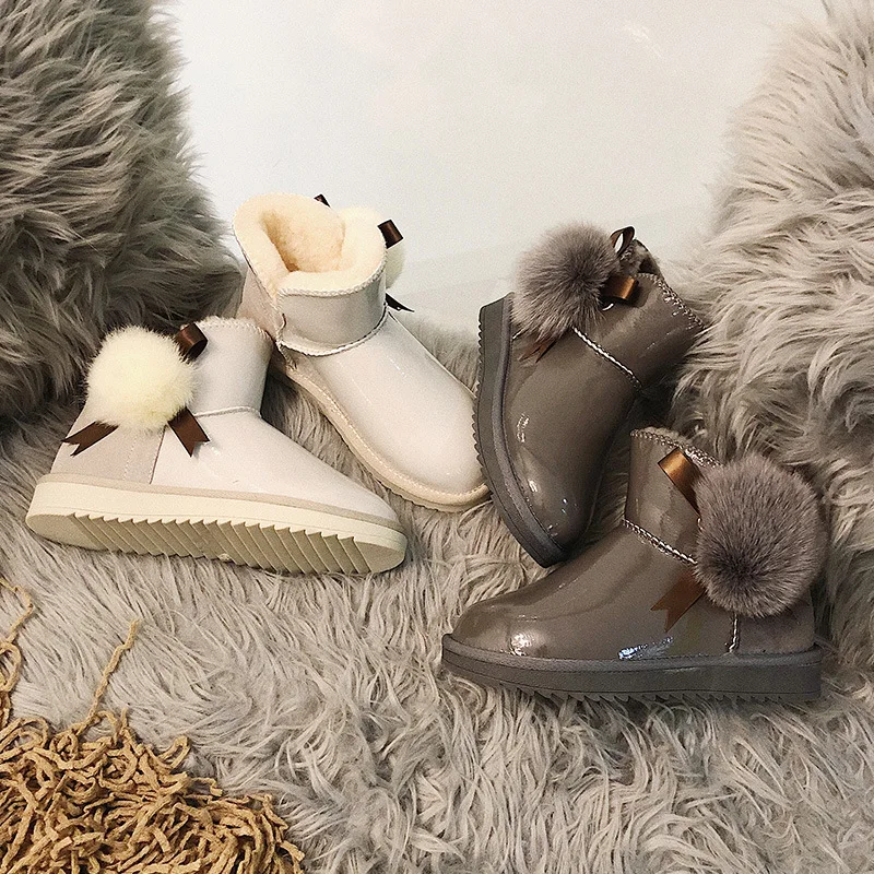 

Casual Shoes Women Winter Boots Fashion Brand Snow Boots Hairball zapatos de mujer Sweet Bow Lady footware Warm chaussures femme