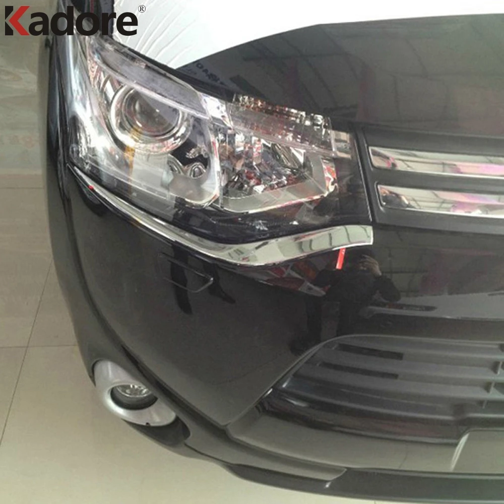 For Mitsubishi Outlander 2013 2014 ABS Chrome Headlight Eyebrow Trim Shiny Front Lights font b Lamp