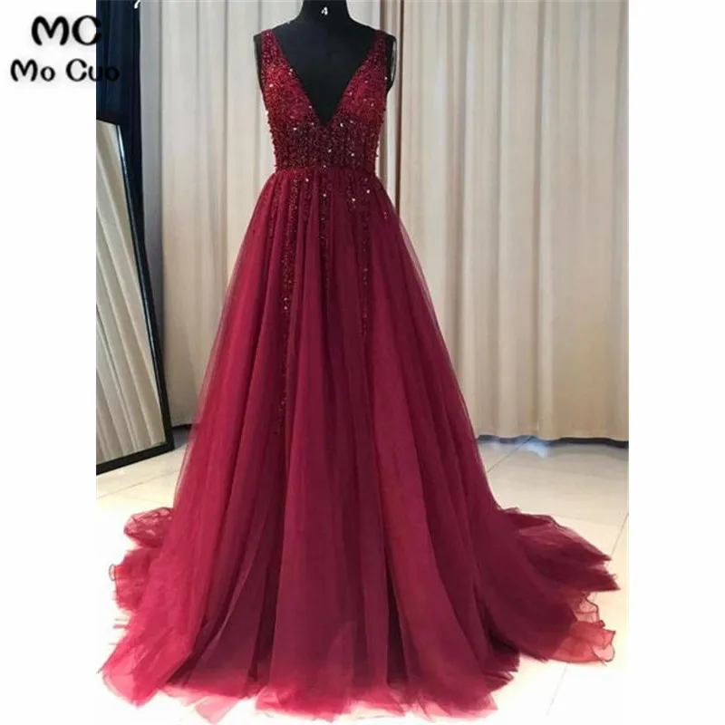 

Burgundy 2019 A-Line Prom Dress Long Beaded 8th Graduation Dress Custom-made School Dance Dress Prom Dresses for women