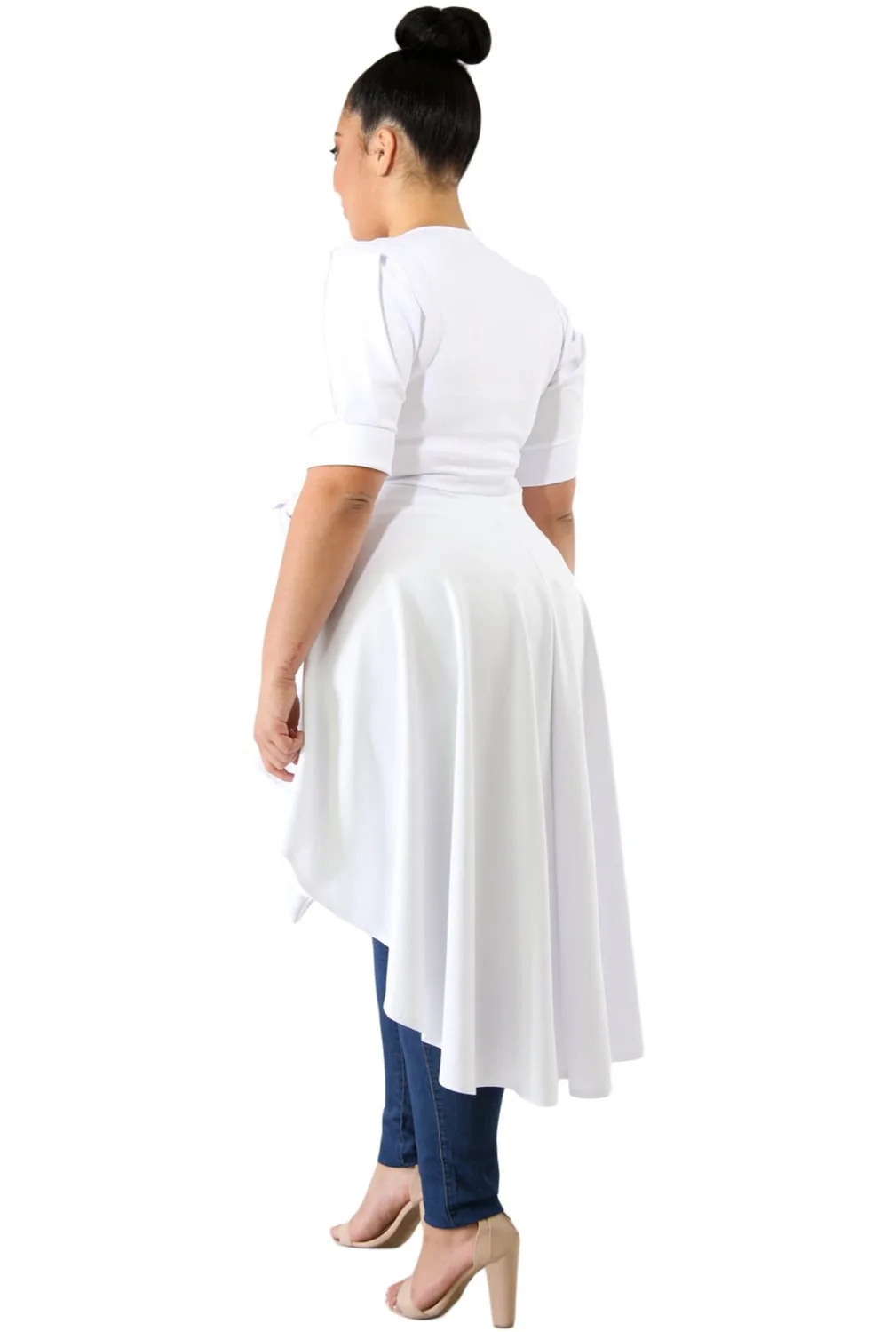 Zmvkgsoa Ruffle T-Shirt Oversize White Office Lady Top Fashion Women Big Plus Size XXXL Shirt Puff Long Half Sleeve Top VV251243 Tops