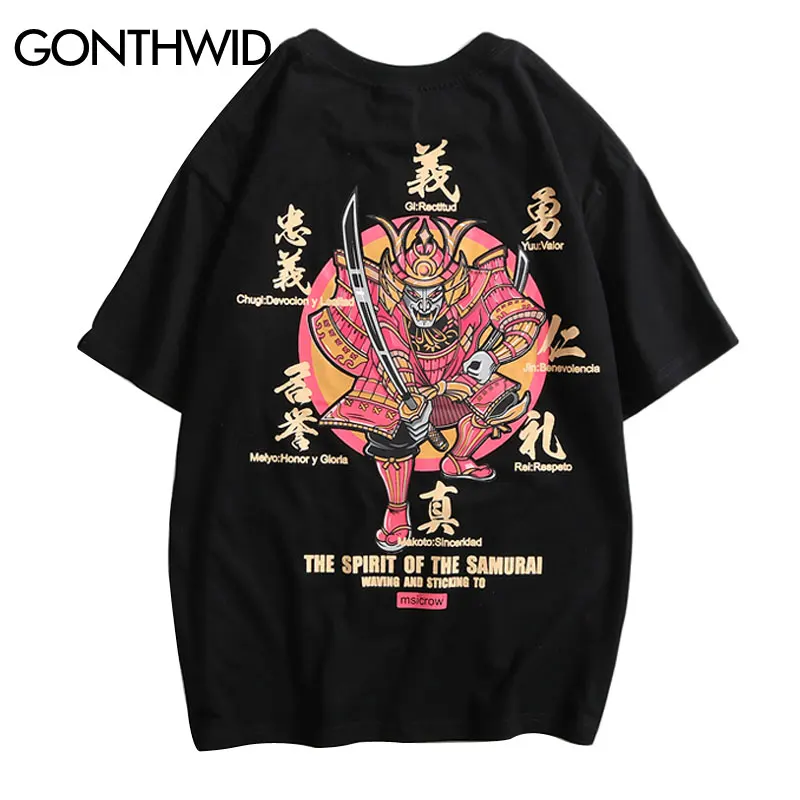 

GONTHWID Japanese Style Samurai Printed Short Sleeve Streetwear Tshirts 2019 Men Hip Hop Casual T Shirts Male Harajuku Tees Tops