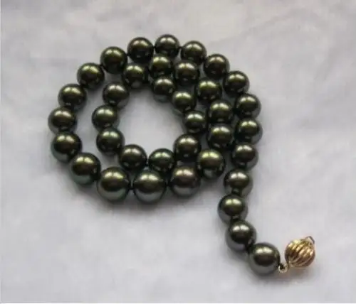 

Jew3116 stunning 10-11mm tahitian natural black green pearl necklace