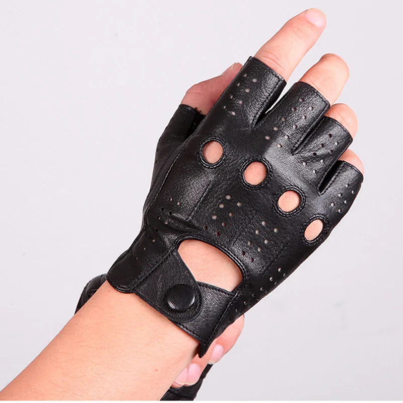 Перчатки из натуральной кожи на полпальца мужские тонкие мотоциклетные перчатки