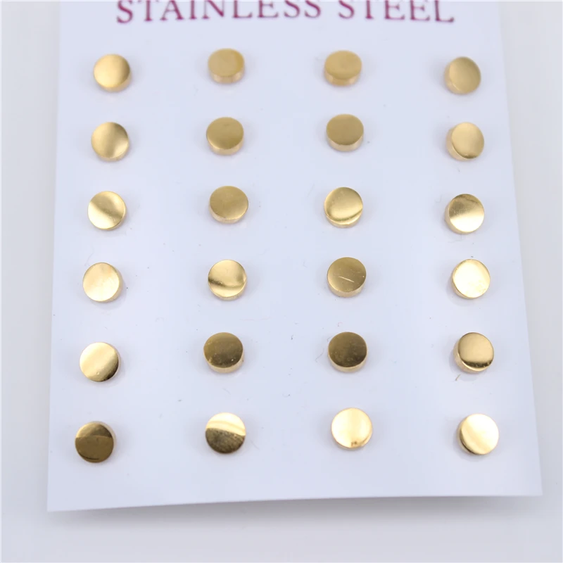 Горячая 12 пар/уп. круглые серьги-гвоздики из нержавеющей стали для женщин Простые Вечерние серьги ювелирные изделия подарок LH737 - Окраска металла: Золотой цвет