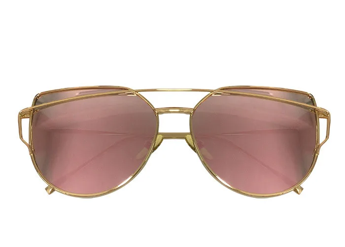 Солнцезащитные очки "кошачий глаз" Винтажная, брендовая, дизайнерская зеркало из розового золота солнцезащитные очки для Для женщин, металлические отражающие плоский объектив солнцезащитные женские очки оculos